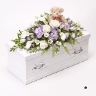 Childrens Casket Spray with Teddy Bear   Blue and Lilac *